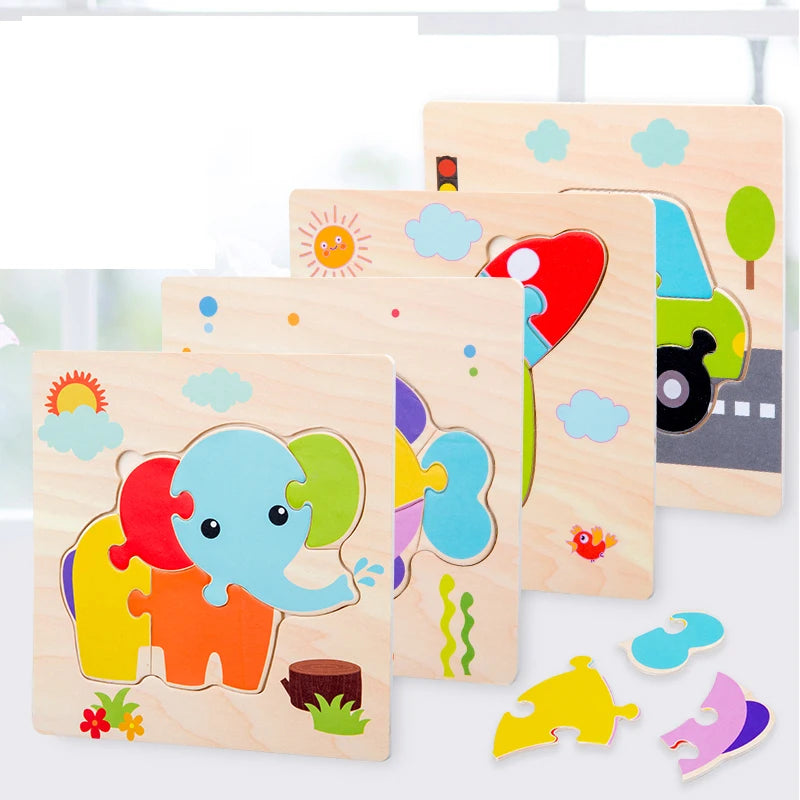 Baby Wooden 3D Puzzles Tangram Shapes Learning Educational Cartoon