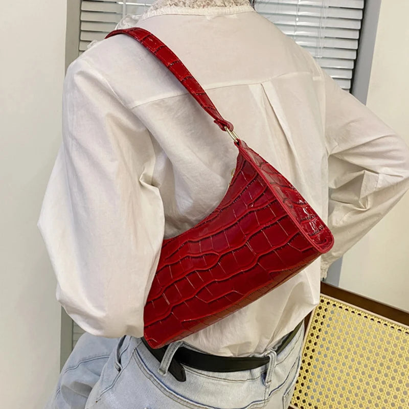 Fashion PU Leather Bags for Women Alligator Pattern Armpit Handbag