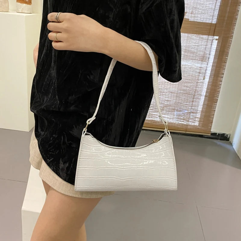 Fashion PU Leather Bags for Women Alligator Pattern Armpit Handbag