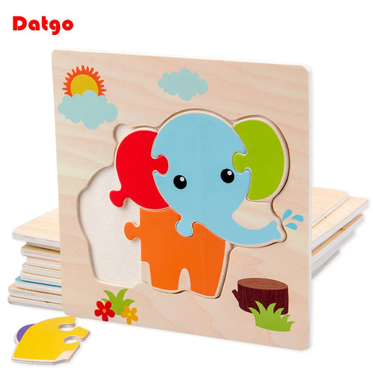 Baby Wooden 3D Puzzles Tangram Shapes Learning Educational Cartoon