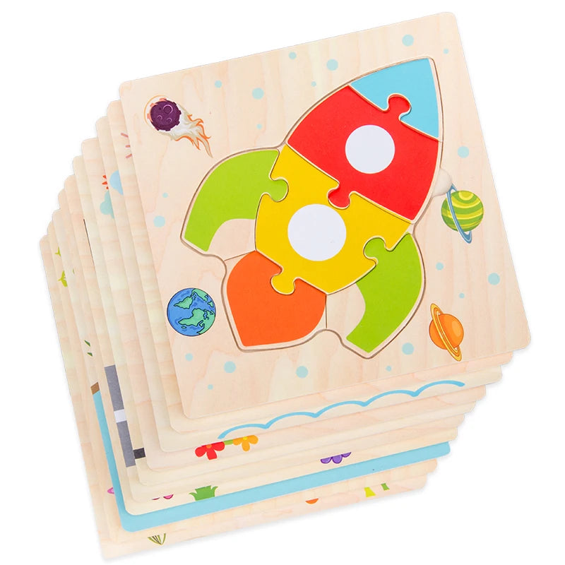 Baby Wooden 3D Puzzles Tangram Shapes Learning Educational Cartoon