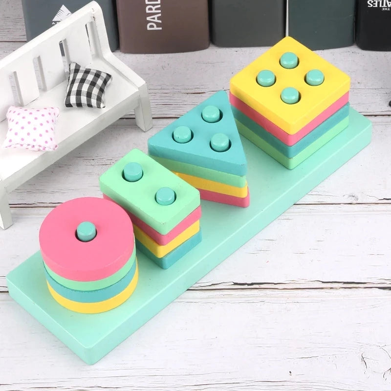 Hot Kids Montessori Wooden Toys Macaron Blocks Learning Toy Baby Music