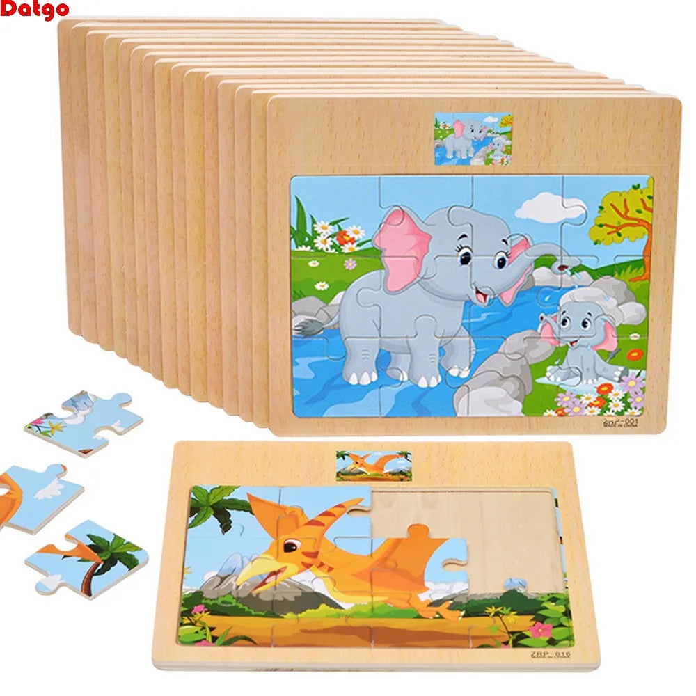 Hot Sale 12/9 PCS Puzzles Wooden Kids Baby Wood Cartoon Vehicle