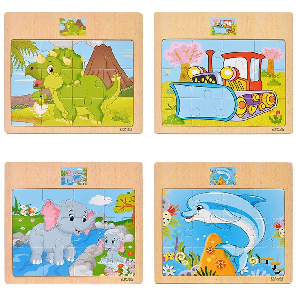 Hot Sale 12/9 PCS Puzzles Wooden Kids Baby Wood Cartoon Vehicle