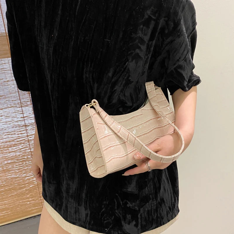 Fashion PU Leather Bags for Women Alligator Pattern Armpit Handbag