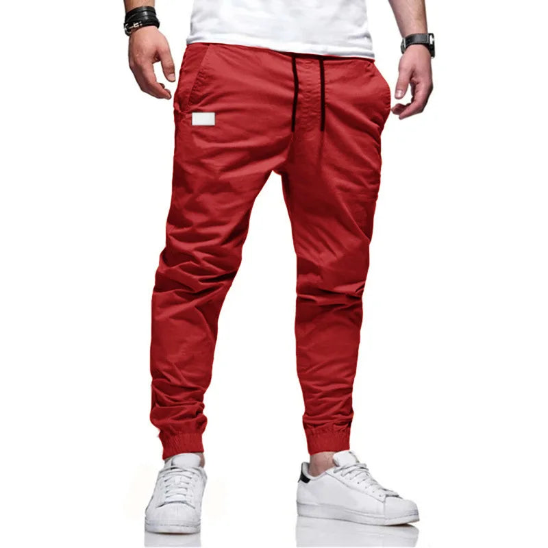 Y2K Autumn New Men Solid Color Long Cargo Pants Sweatpants Mens High