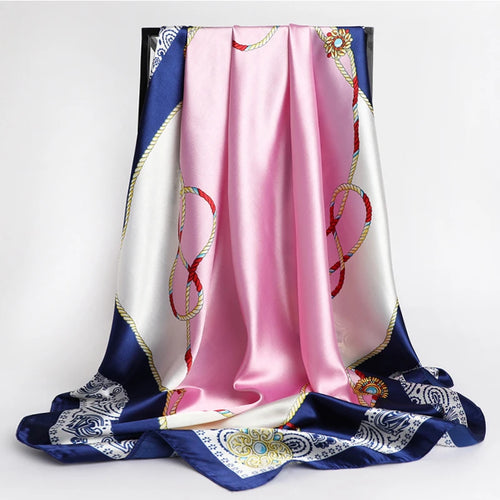 90*90cm Silk Scarves Women Print Foulard Satin Square Head Hijab