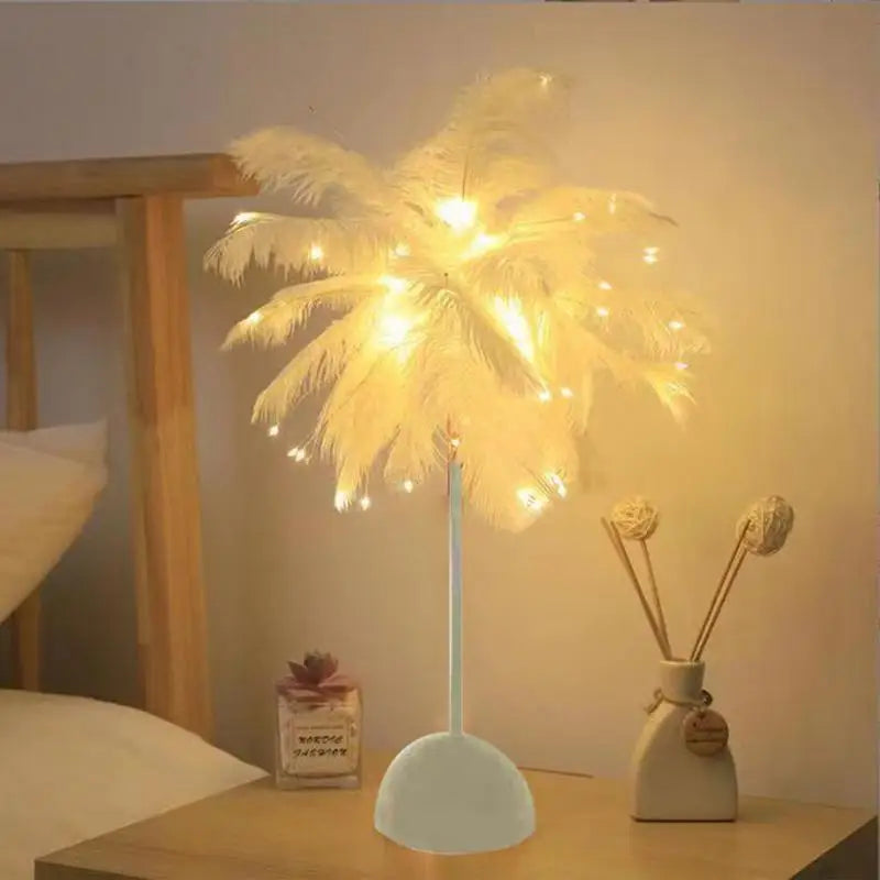 Feather Desk Lamp Bedside Desk Lamp Elegant LED Night Light Feather