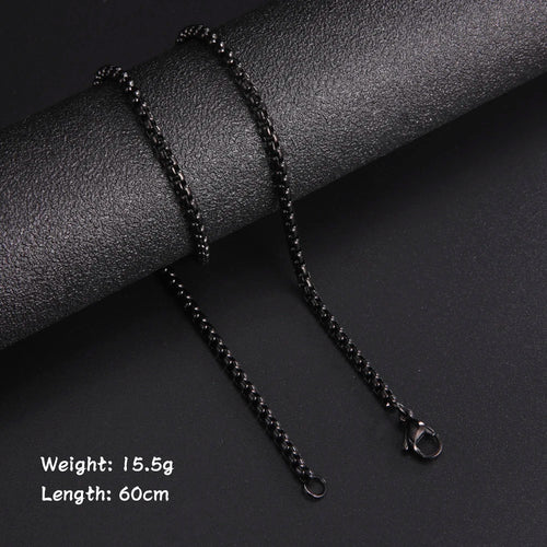 Skyrim Fashion 60cm Long Box Chain Necklace Men Stainless Steel Black