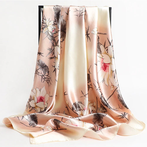 90*90cm Silk Scarves Women Print Foulard Satin Square Head Hijab