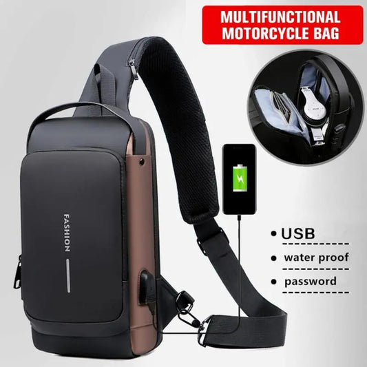 Newest Men Anti Theft Chest Bag Shoulder USB Charging Crossbody