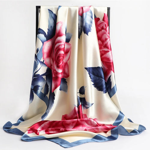 90*90cm Silk Scarves Women Print Foulard Satin Square Head Hijab