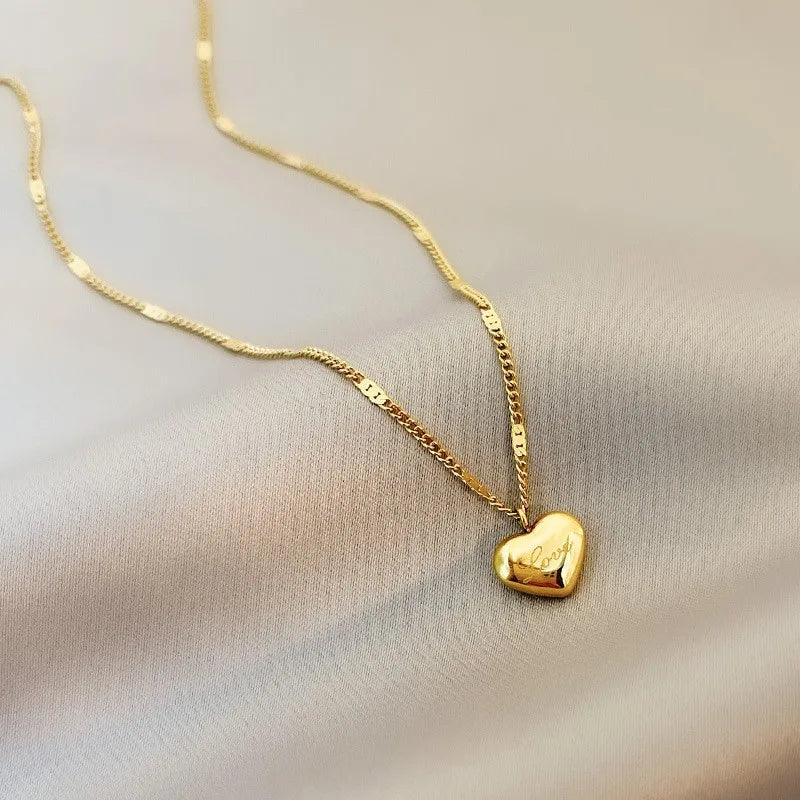 Trendy Simple Gold Color Heart Pendant Chokers Necklace for Women