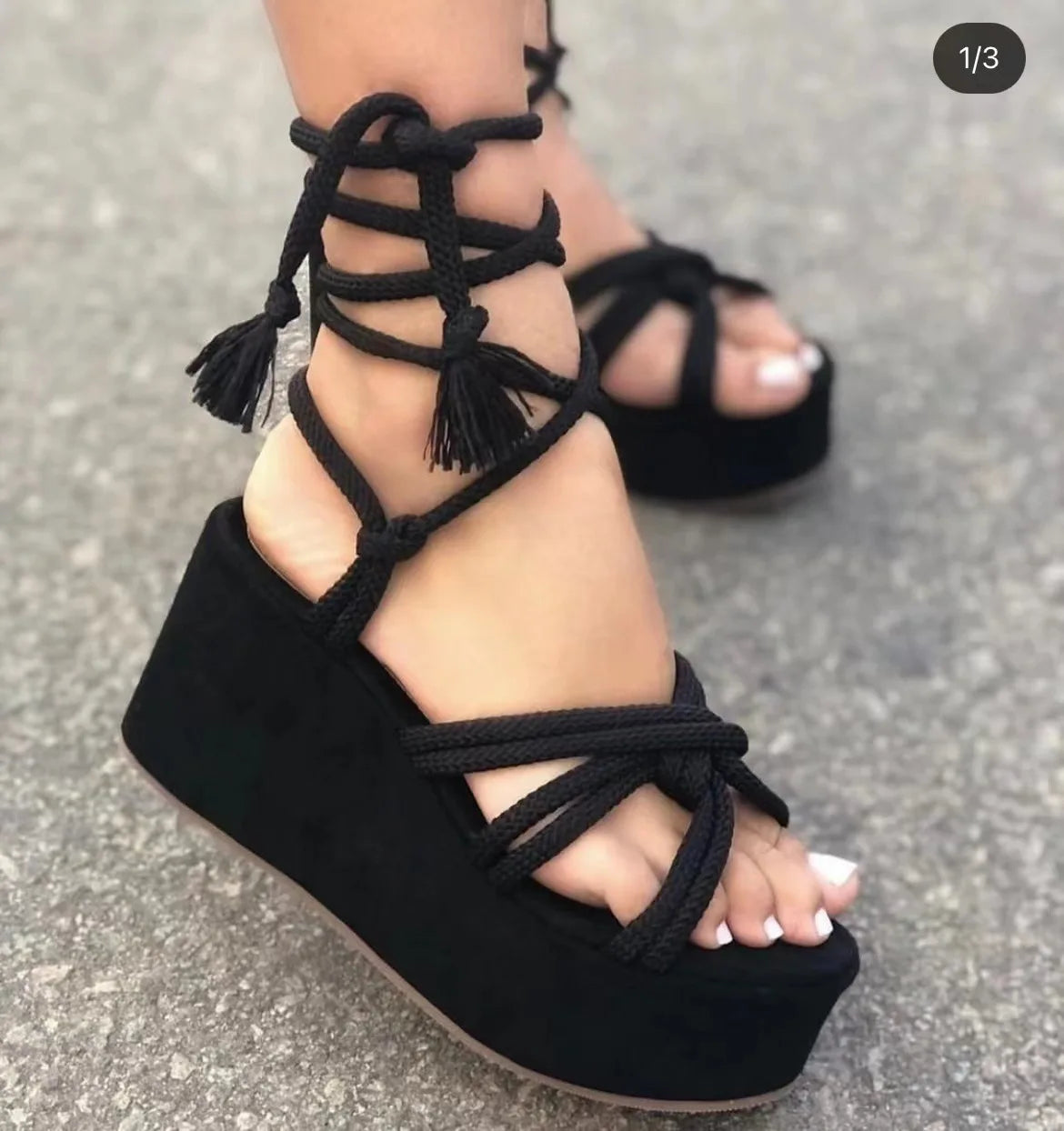 Platform Wedge Strappy Sandals Women Fashion Round Toe Cross Tied