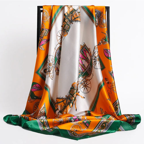 90*90cm Silk Scarves Women Print Foulard Satin Square Head Hijab