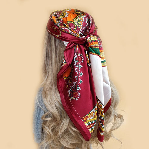 Luxury Brand Scarf Top Women Summer Satin Foulard Bandana Cheveux Soft