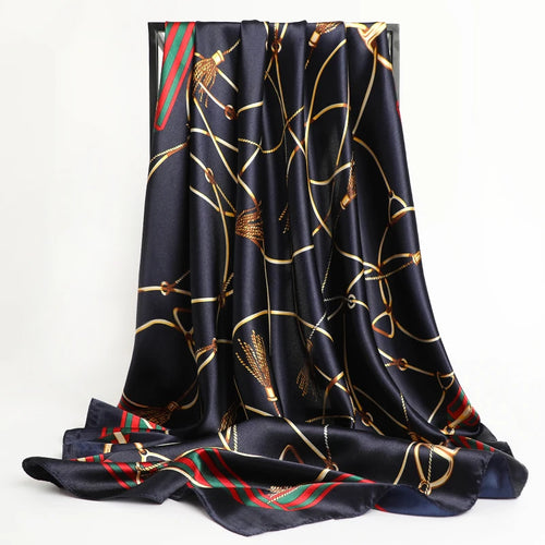 90*90cm Silk Scarves Women Print Foulard Satin Square Head Hijab