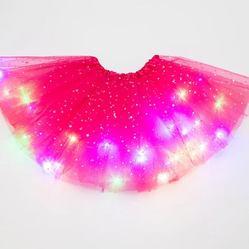 Luminous LED Fluffy Skirt Girls Layered Ballet Dance Pleated Skirt