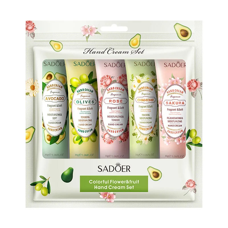 5Pcs/set SADOER Fruit Plant Fragrance Hand Cream Sets Moisturizing