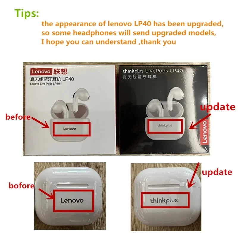 Original Lenovo lp40 Bluetooth Earphone 5.0 Immersive Sound HIFI TWS