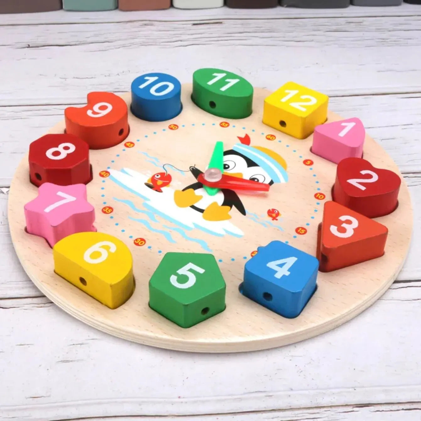 Montessori Children Clock Puzzle Cartoon Animals Tangram Cognitive