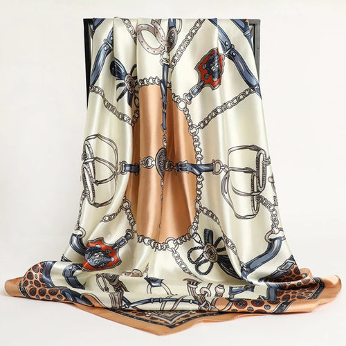 90*90cm Silk Scarves Women Print Foulard Satin Square Head Hijab