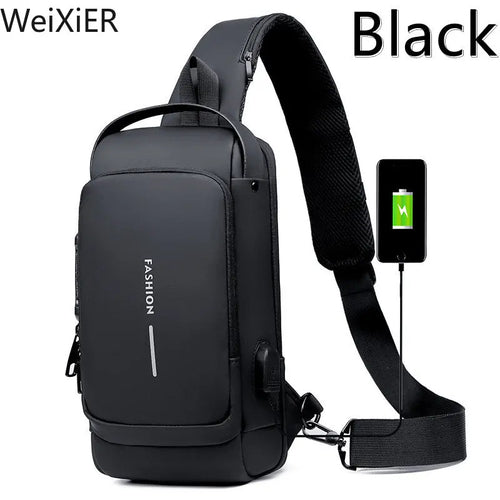 Newest Men Anti Theft Chest Bag Shoulder USB Charging Crossbody