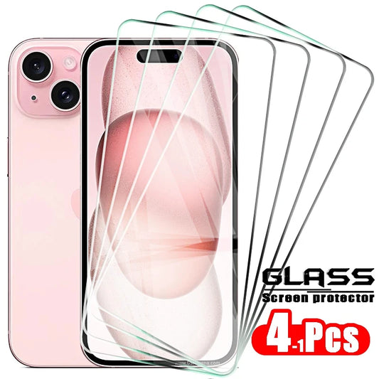 4PCS Full Cover Tempered Glass For iPhone 11 12 13 14 15 16 Pro Max