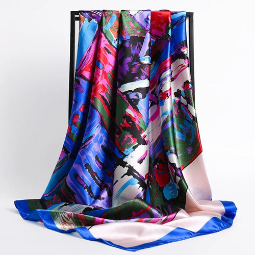 90*90cm Silk Scarves Women Print Foulard Satin Square Head Hijab