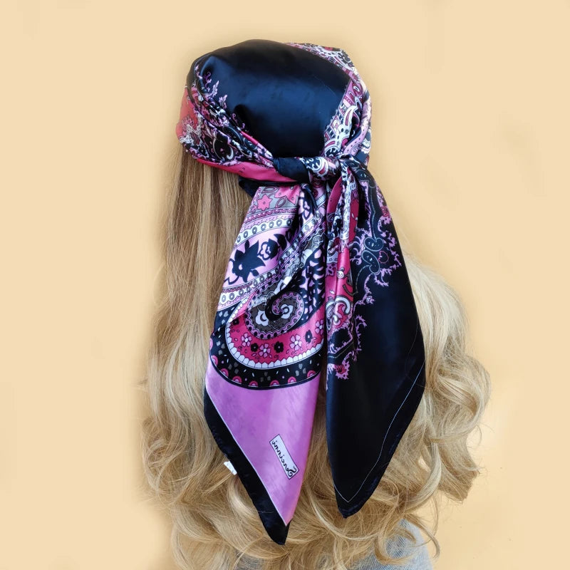 Luxury Brand Scarf Top Women Summer Satin Foulard Bandana Cheveux Soft