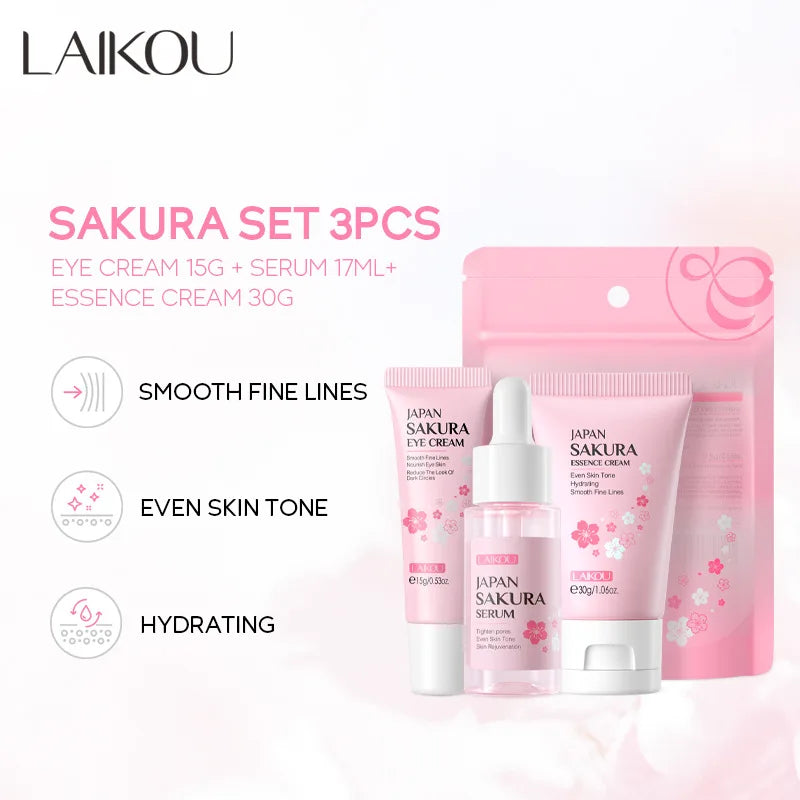 LAIKOU Sakura Skin Care Sets Facial Cleanser Face Cream Serum Toner