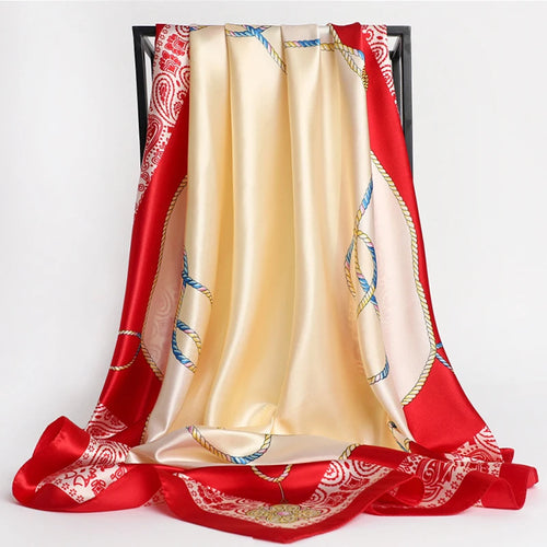 90*90cm Silk Scarves Women Print Foulard Satin Square Head Hijab