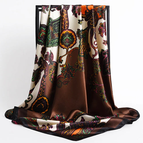 90*90cm Silk Scarves Women Print Foulard Satin Square Head Hijab