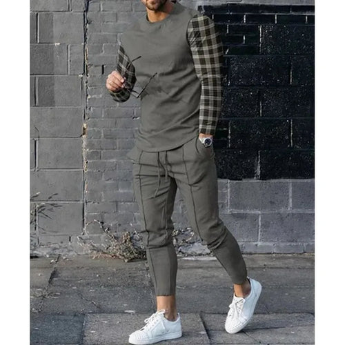 Autumn Splicing Color 3D Print Men's Sportswear Set Long-Sleeved T