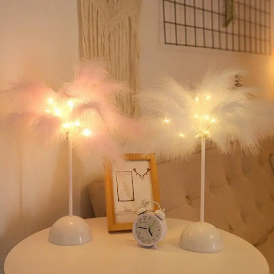 Feather Desk Lamp Romantic Bedside Desk Lamp Elegant LED Night Light