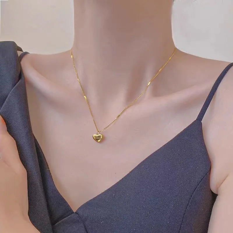 Trendy Simple Gold Color Heart Pendant Chokers Necklace for Women