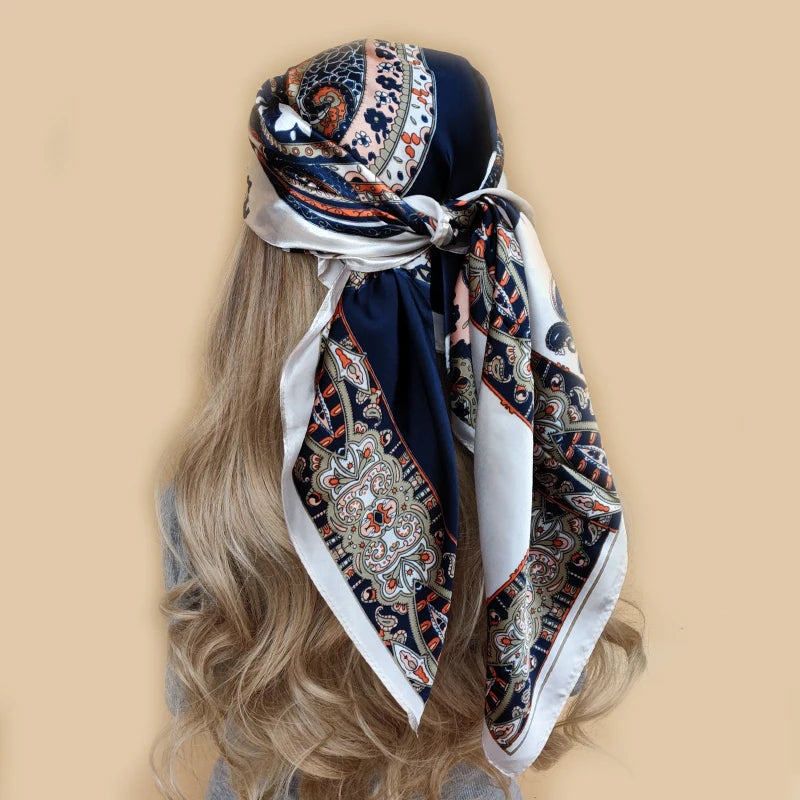 Luxury Brand Scarf Top Women Summer Satin Foulard Bandana Cheveux Soft