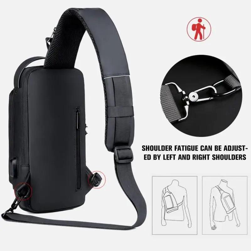 Newest Men Anti Theft Chest Bag Shoulder USB Charging Crossbody