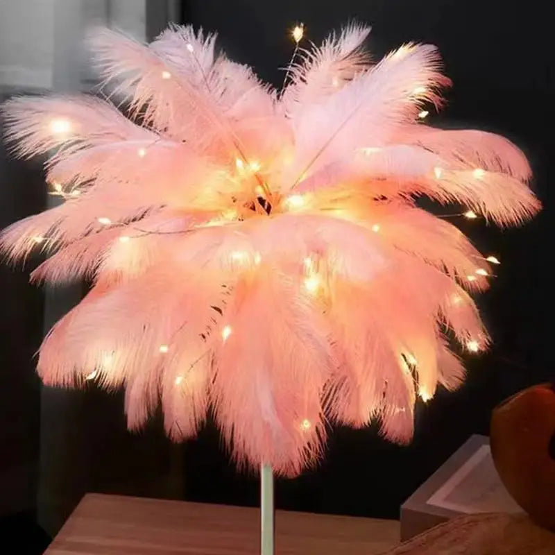 Feather Desk Lamp Bedside Desk Lamp Elegant LED Night Light Feather