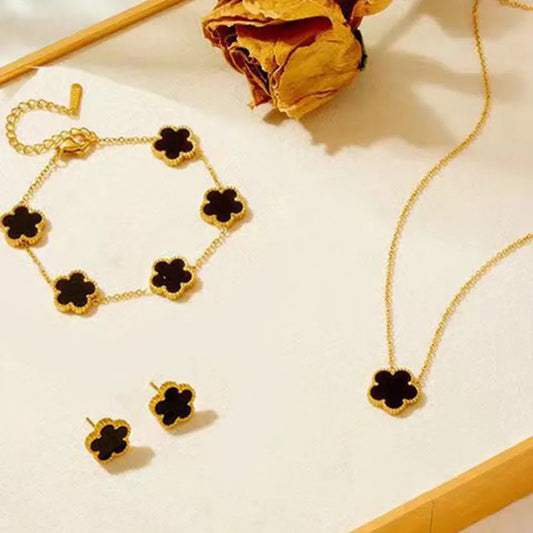 3 pieces of stainless steel plum blossom plant five leaf necklace,