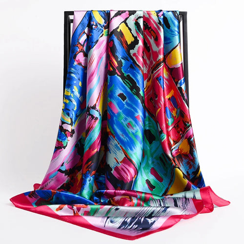 90*90cm Silk Scarves Women Print Foulard Satin Square Head Hijab