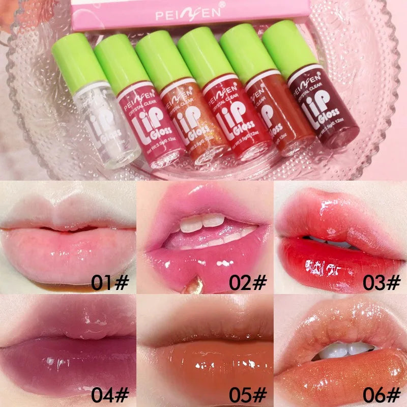 6PCS Moisturizing Lip Gloss Transparent Lip Oil Hydrating Lip Glaze