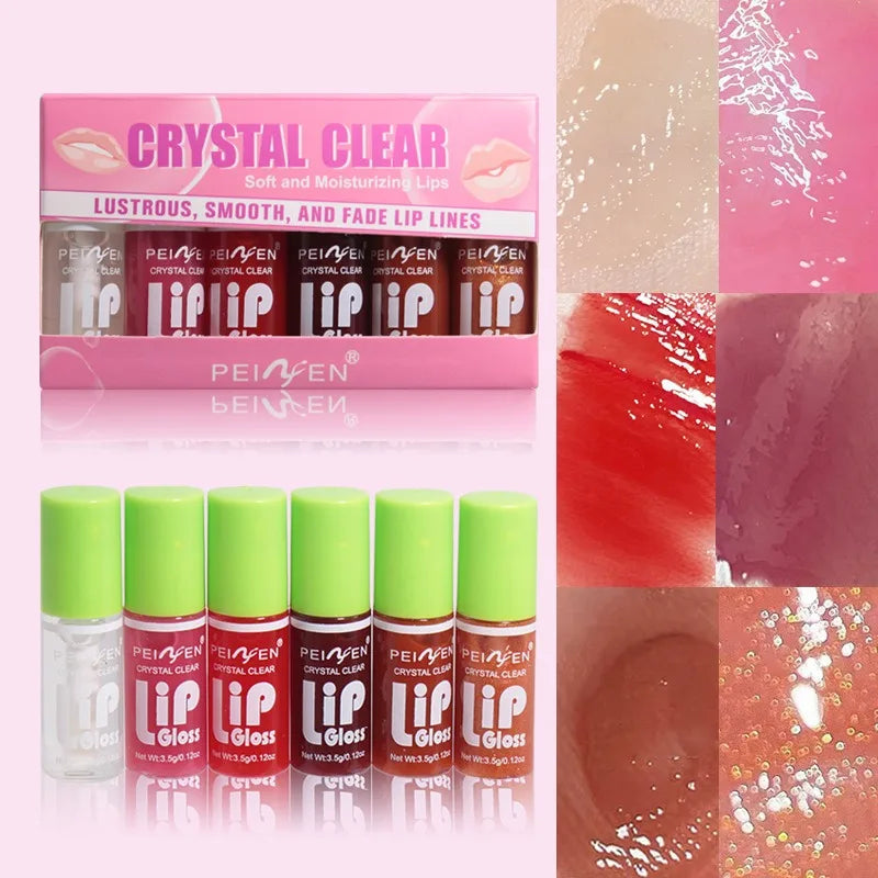 6PCS Moisturizing Lip Gloss Transparent Lip Oil Hydrating Lip Glaze