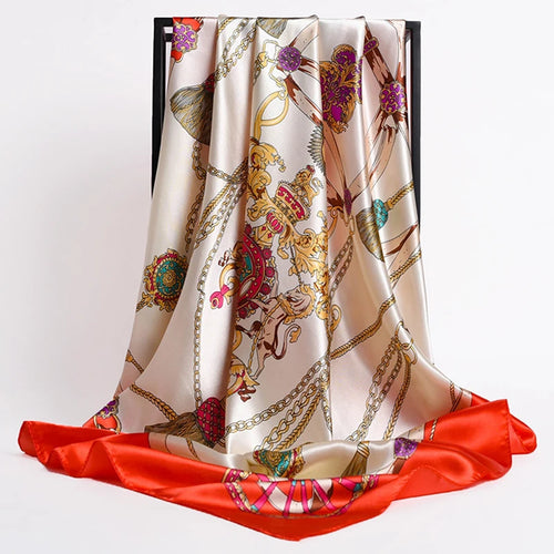 90*90cm Silk Scarves Women Print Foulard Satin Square Head Hijab