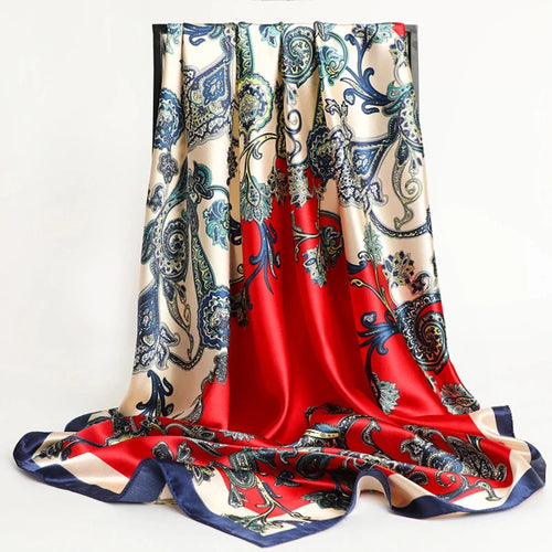 90*90cm Silk Scarves Women Print Foulard Satin Square Head Hijab