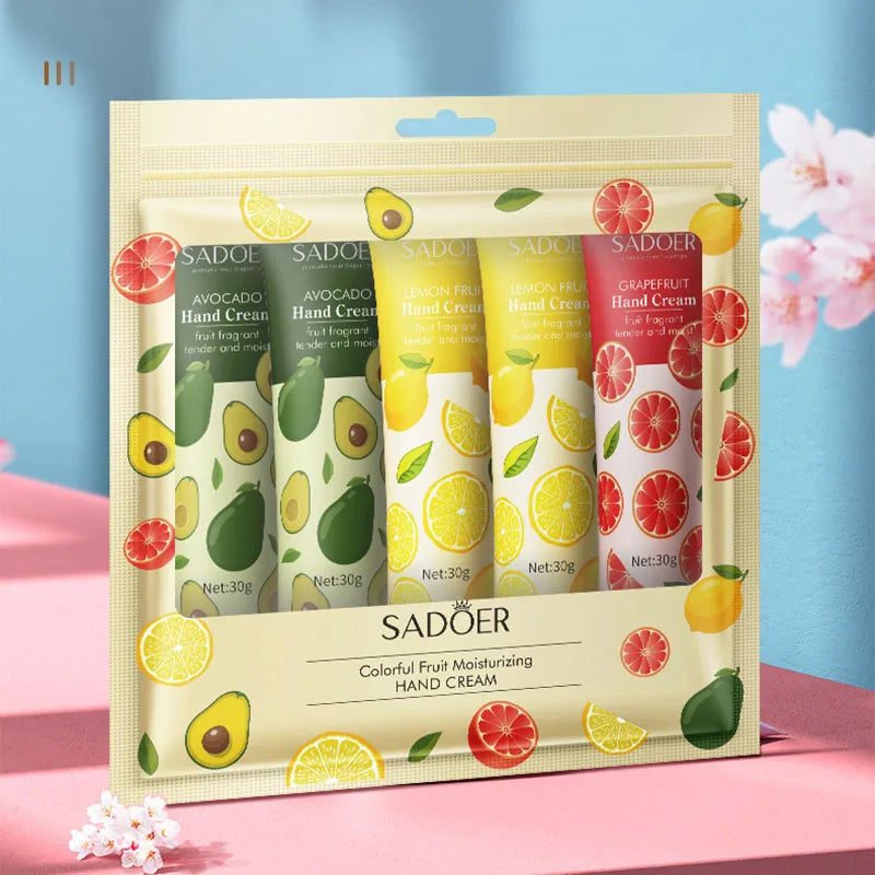 5Pcs/set SADOER Fruit Plant Fragrance Hand Cream Sets Moisturizing