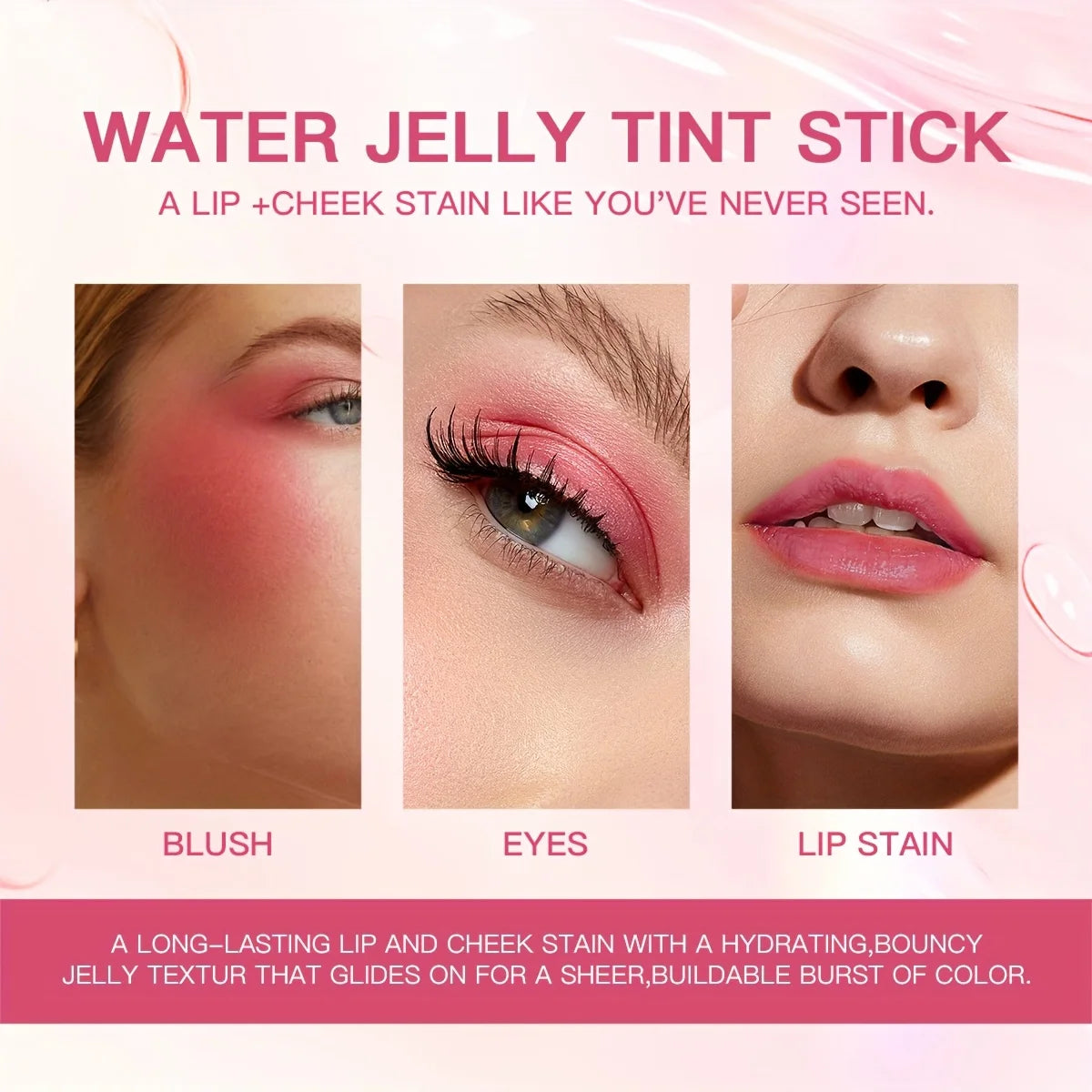 4 Colors Jelly Blush Stick Lip Balm Eyeshadow 3-in-1 Multi-Use Matte