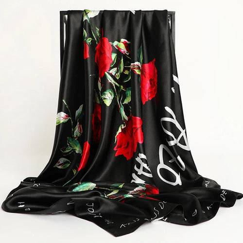 90*90cm Silk Scarves Women Print Foulard Satin Square Head Hijab