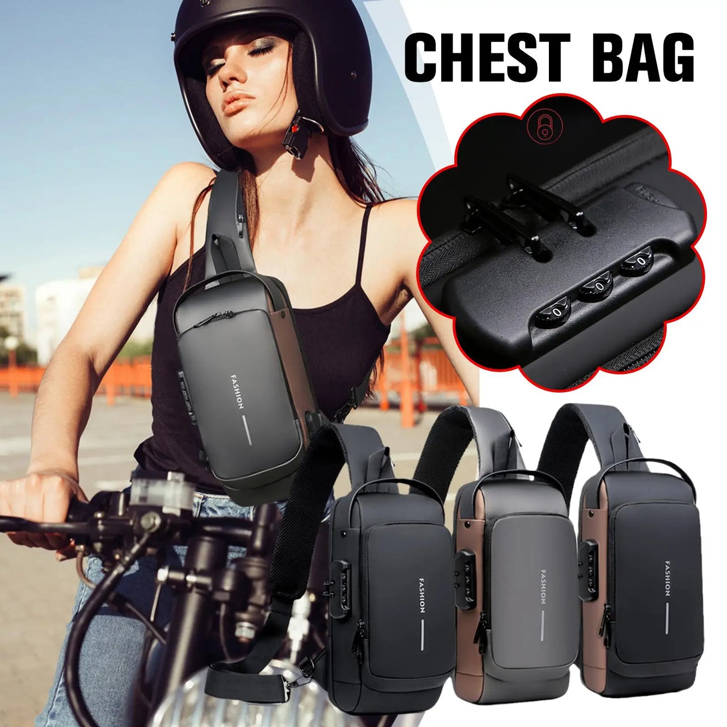 Newest Men Anti Theft Chest Bag Shoulder USB Charging Crossbody