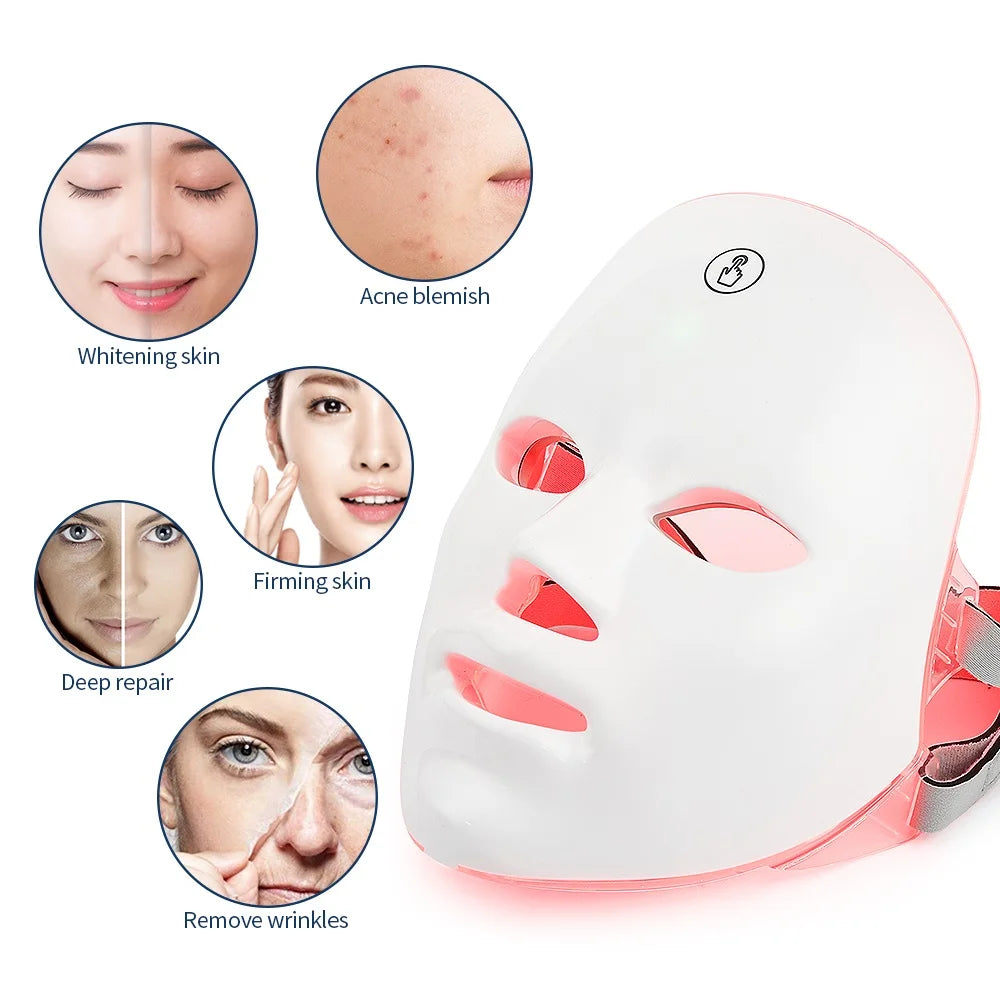 7 Colors Photon Facial LED Mask Red Light Therapy Anti Aging Face Neck